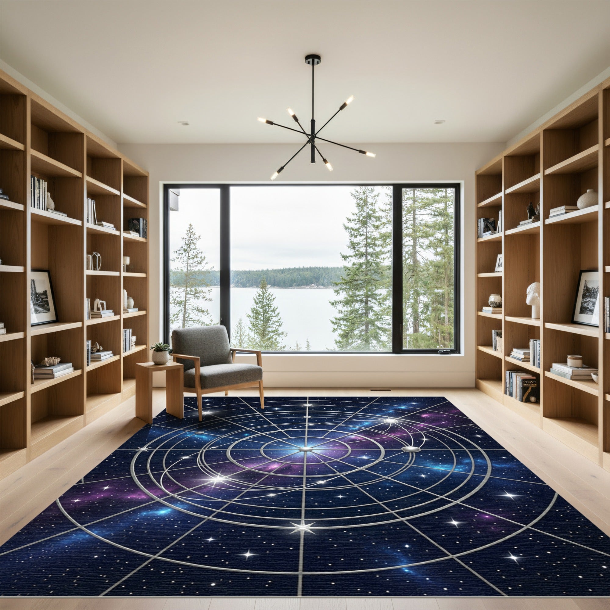 Celestial Navy Galaxy Star Compass Rug