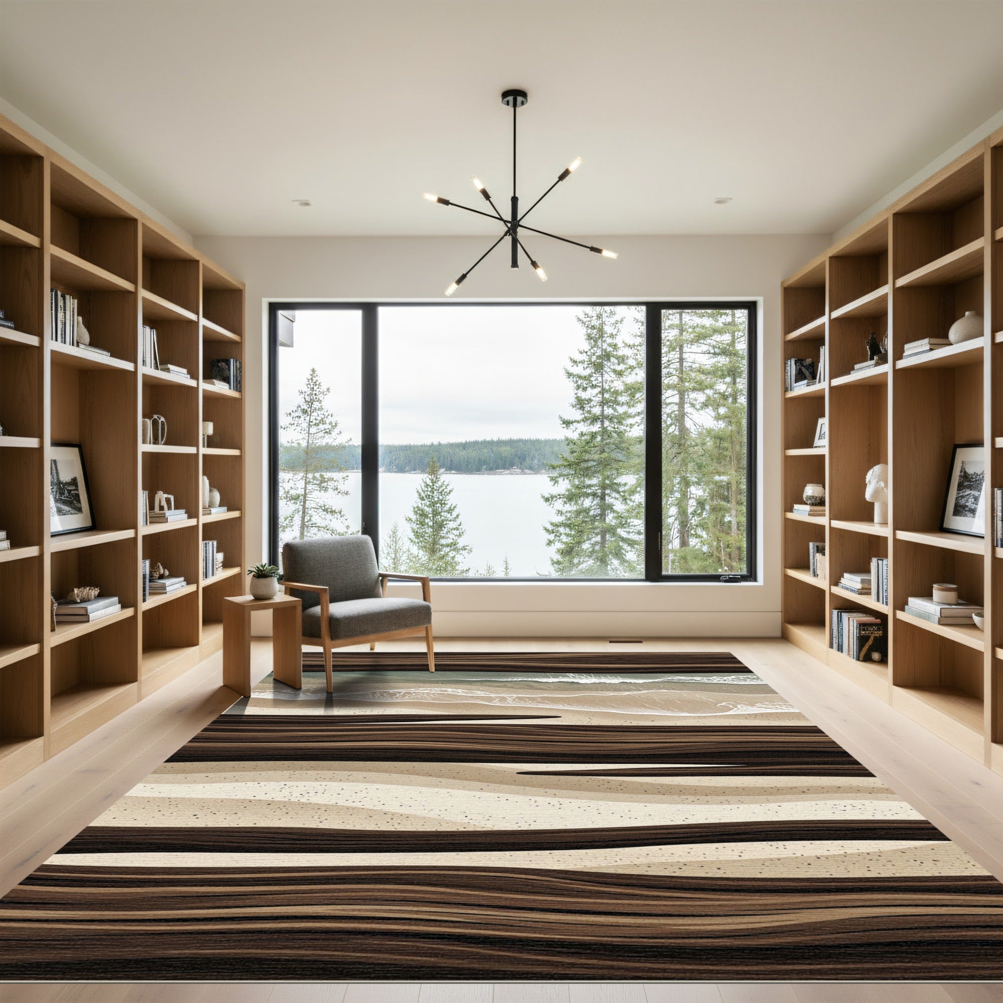 Earthy Tones Abstract Wood Beach Waves Rug