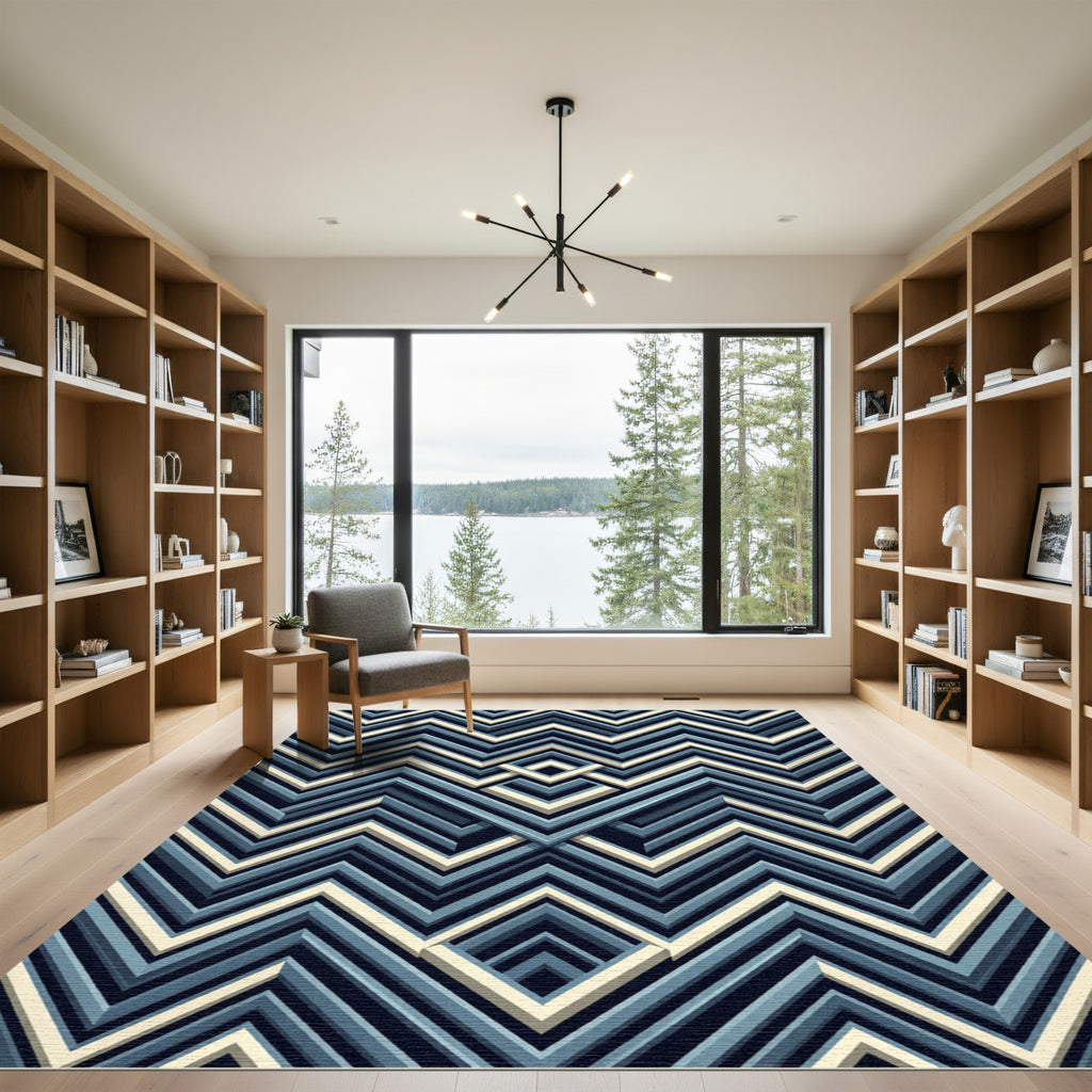 3D Chevron Diamond Medallion Geometric Rug