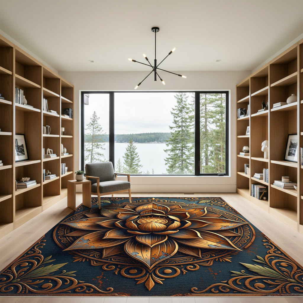 Golden Lotus Medallion Antique Bronze Rug