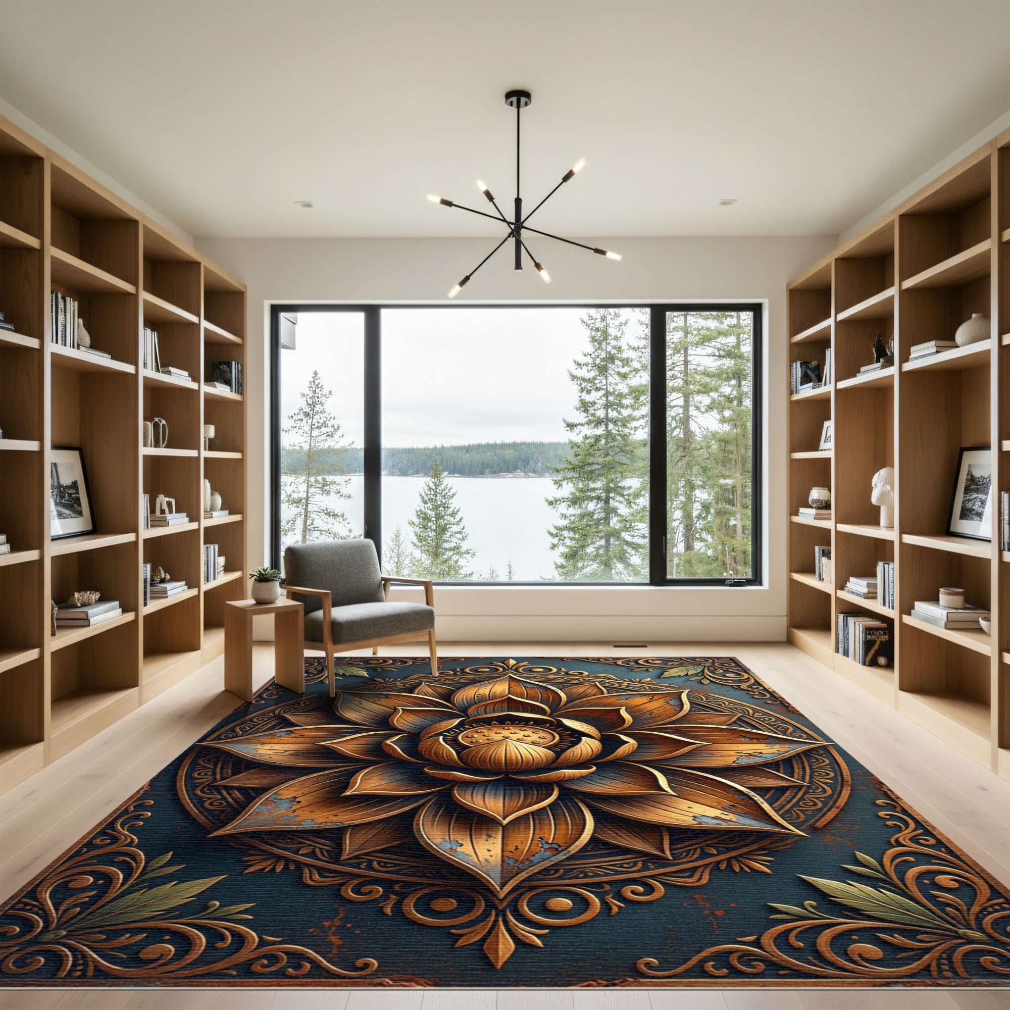 Golden Lotus Medallion Antique Bronze Rug