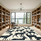 Modern Charcoal Black Antelope Silhouette Rug