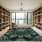 Elegant Peacock Feather Gold Mandala Rug