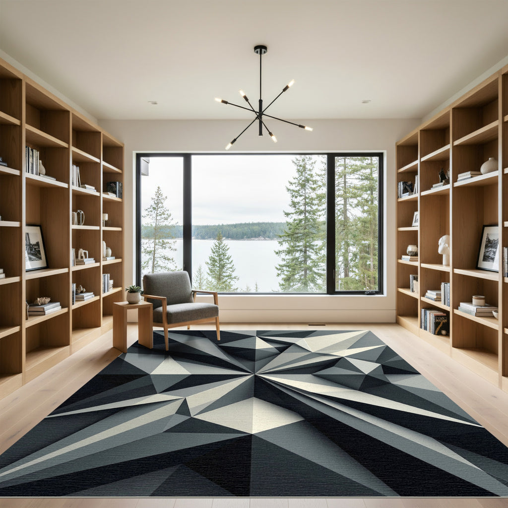 Monochrome Geometric Faceted Star Rug