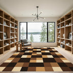 Brown Tonal Geometric Checkerboard Rug