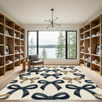 Elegant Black and Taupe Ribbon Bow Rug