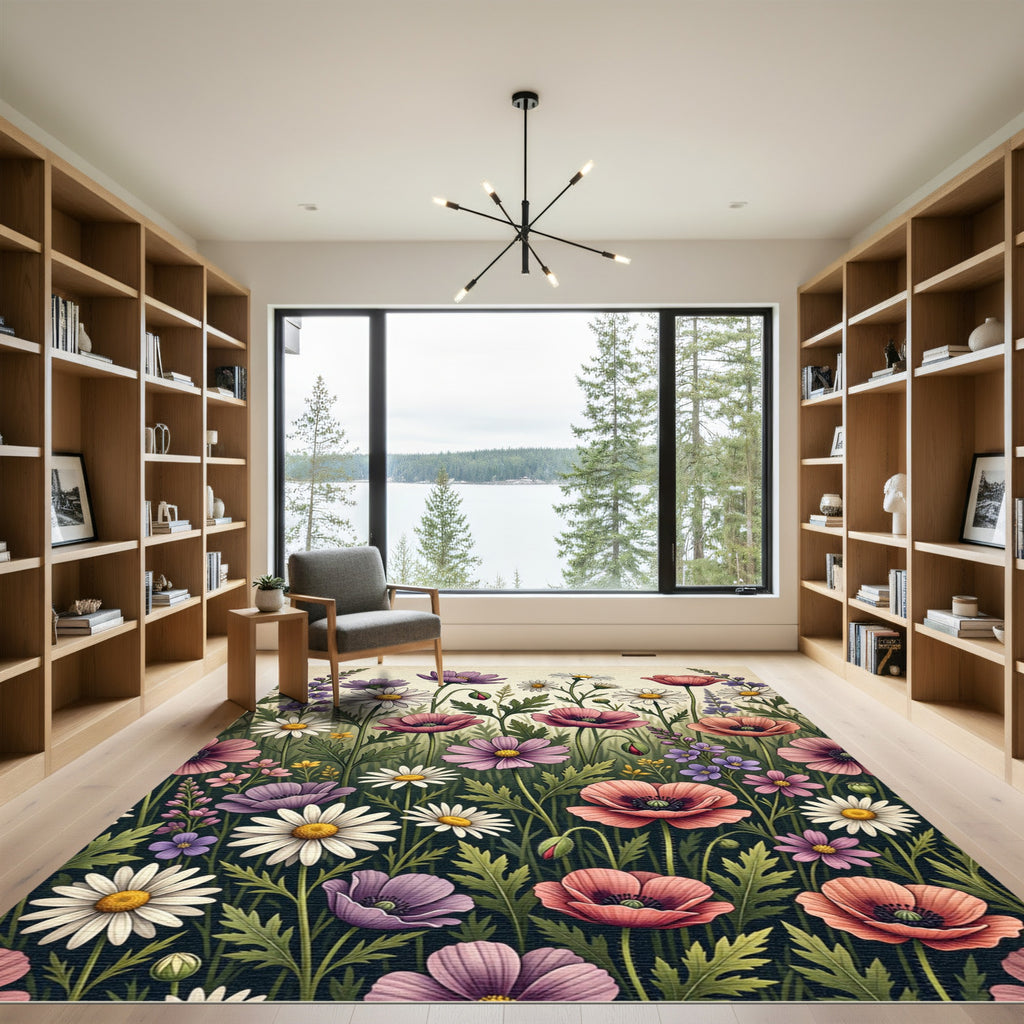 Vibrant Wildflower Field Meadow Garden Rug