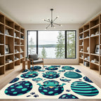 Playful Teal Dinosaur Egg Hatching Illustration Rug