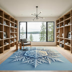 Elegant Frost Blue Hexagonal Snowflake Rug