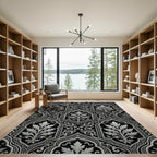 Black Silver Leaf Archway Medallion Rug