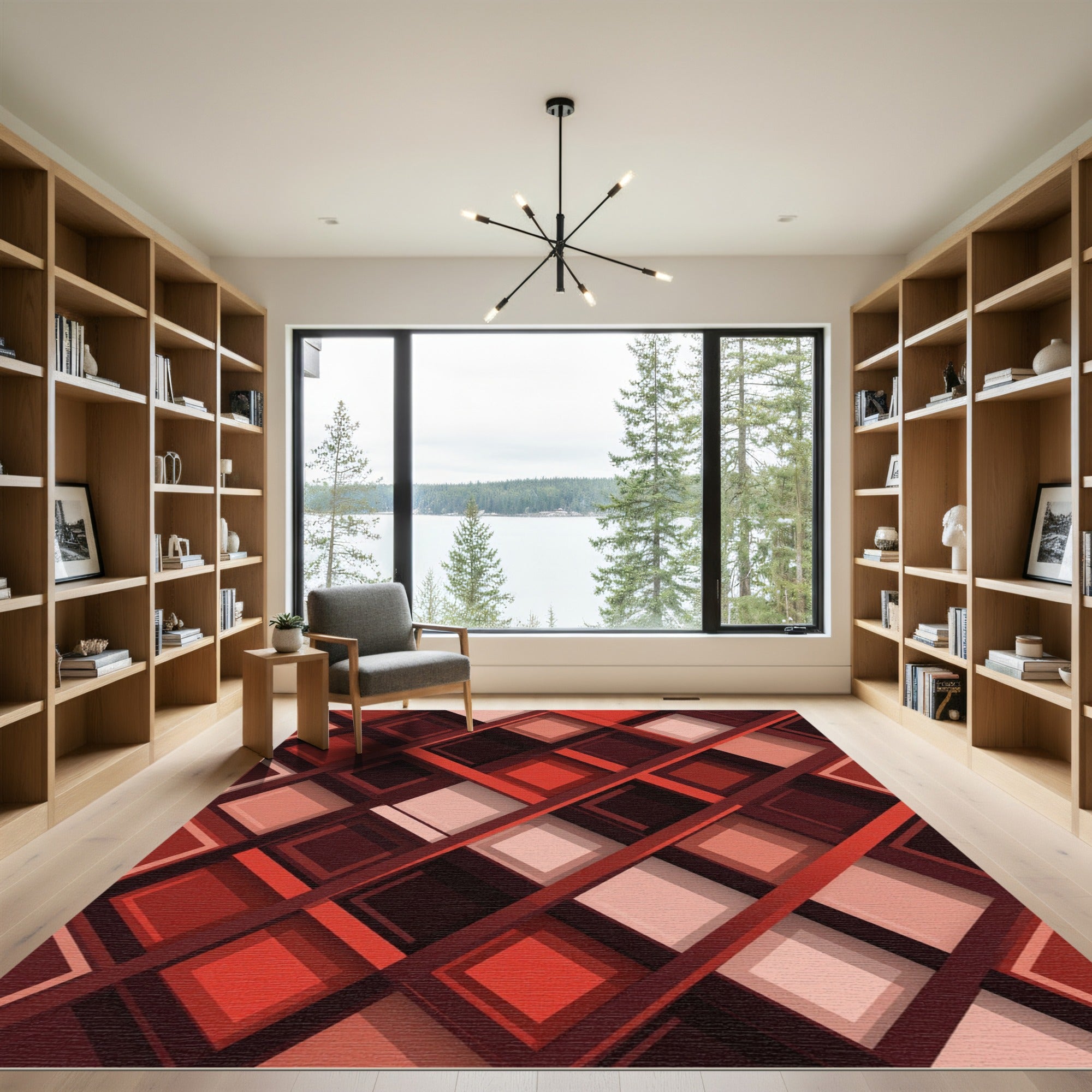 Red Crimson Diamond Lattice Rug