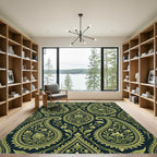 Emerald Green Paisley Floral Scroll Rug