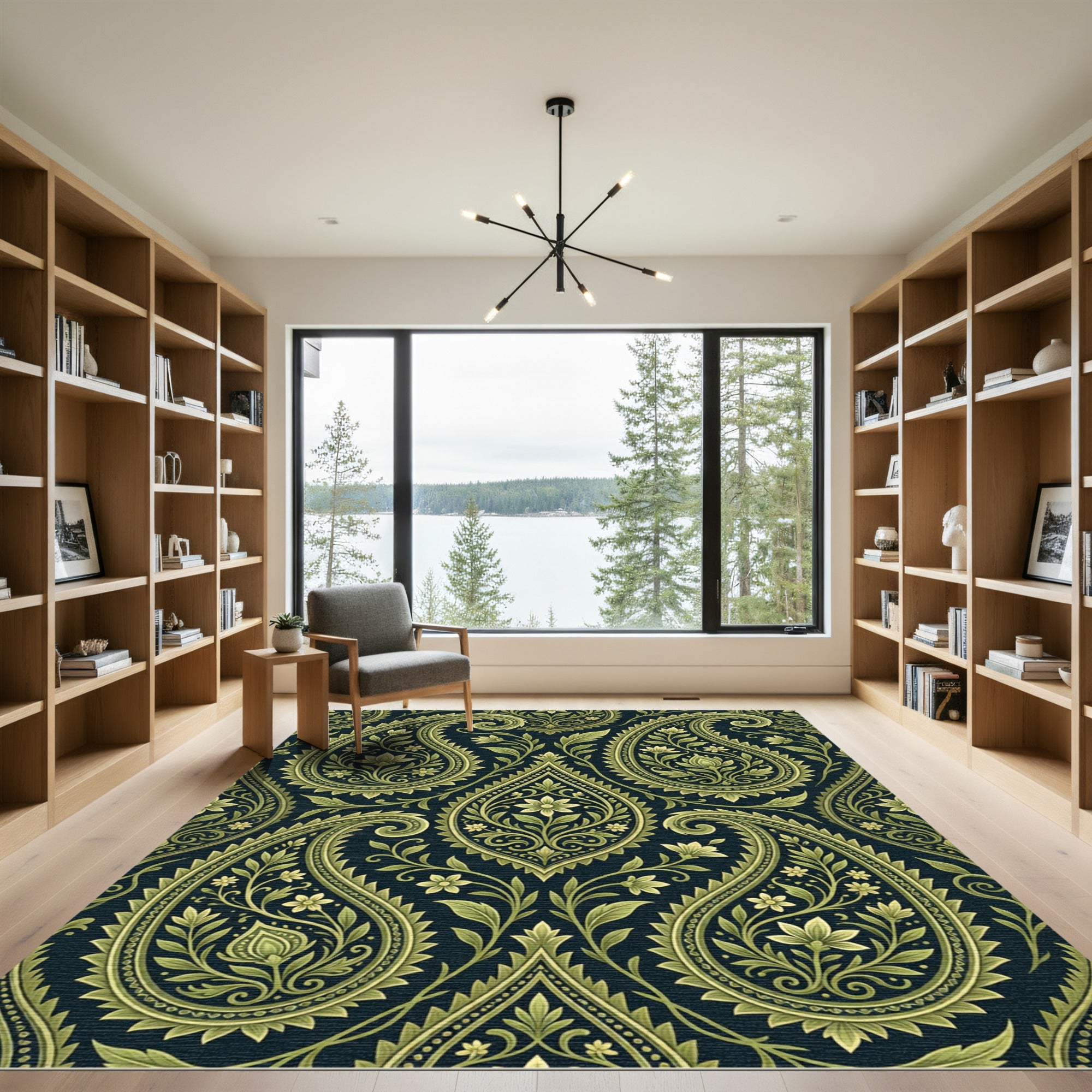 Emerald Green Paisley Floral Scroll Rug