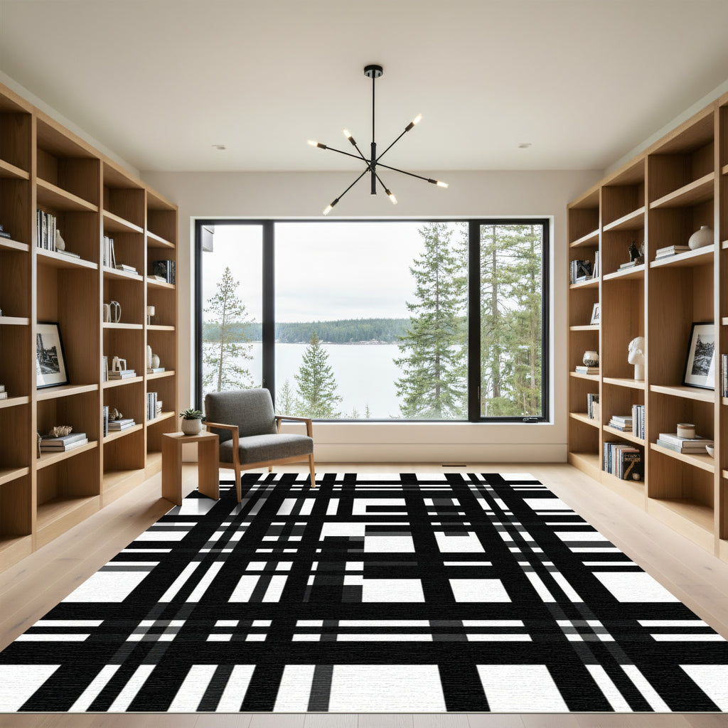 Monochromatic Bold Plaid Composition Rug