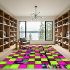 Neon Lime and Fuchsia Abstract Grid Rug