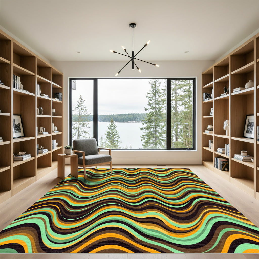 Retro Earthy Orange and Mint Wave Rug