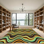 Retro Earthy Orange and Mint Wave Rug