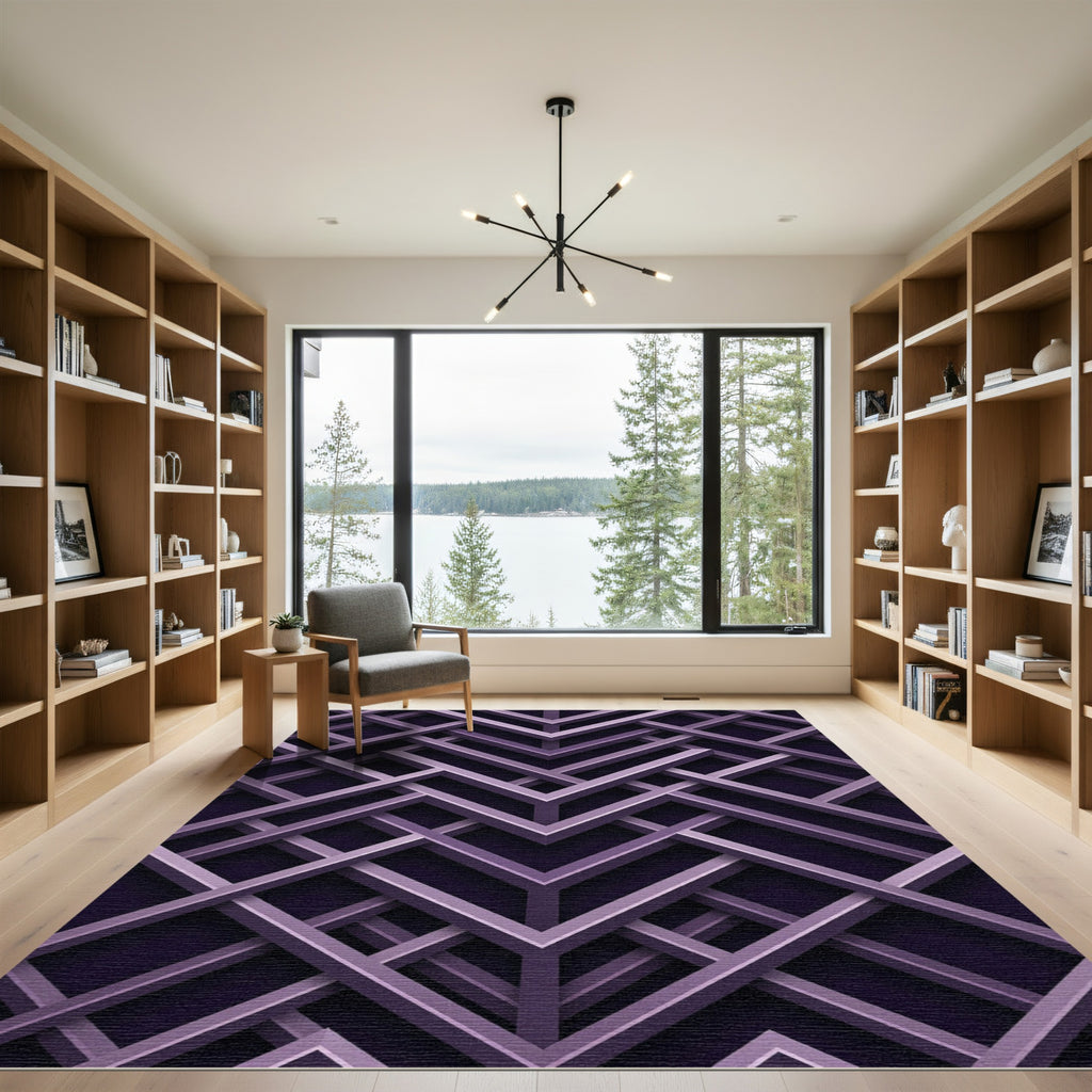 Modern Geometric Violet Interlocking Lattice Rug
