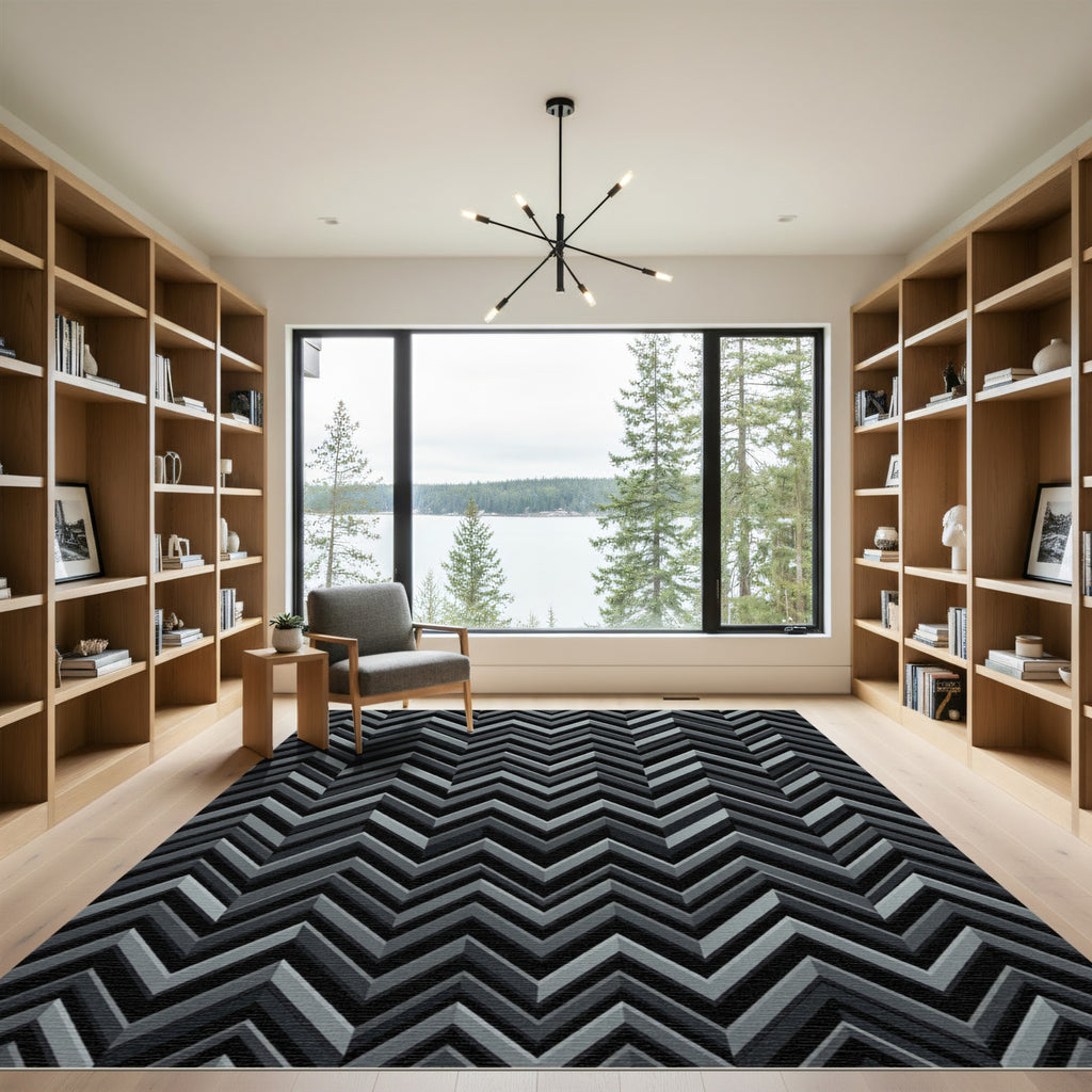 Monochromatic Chevron Zigzag Abstract Rug