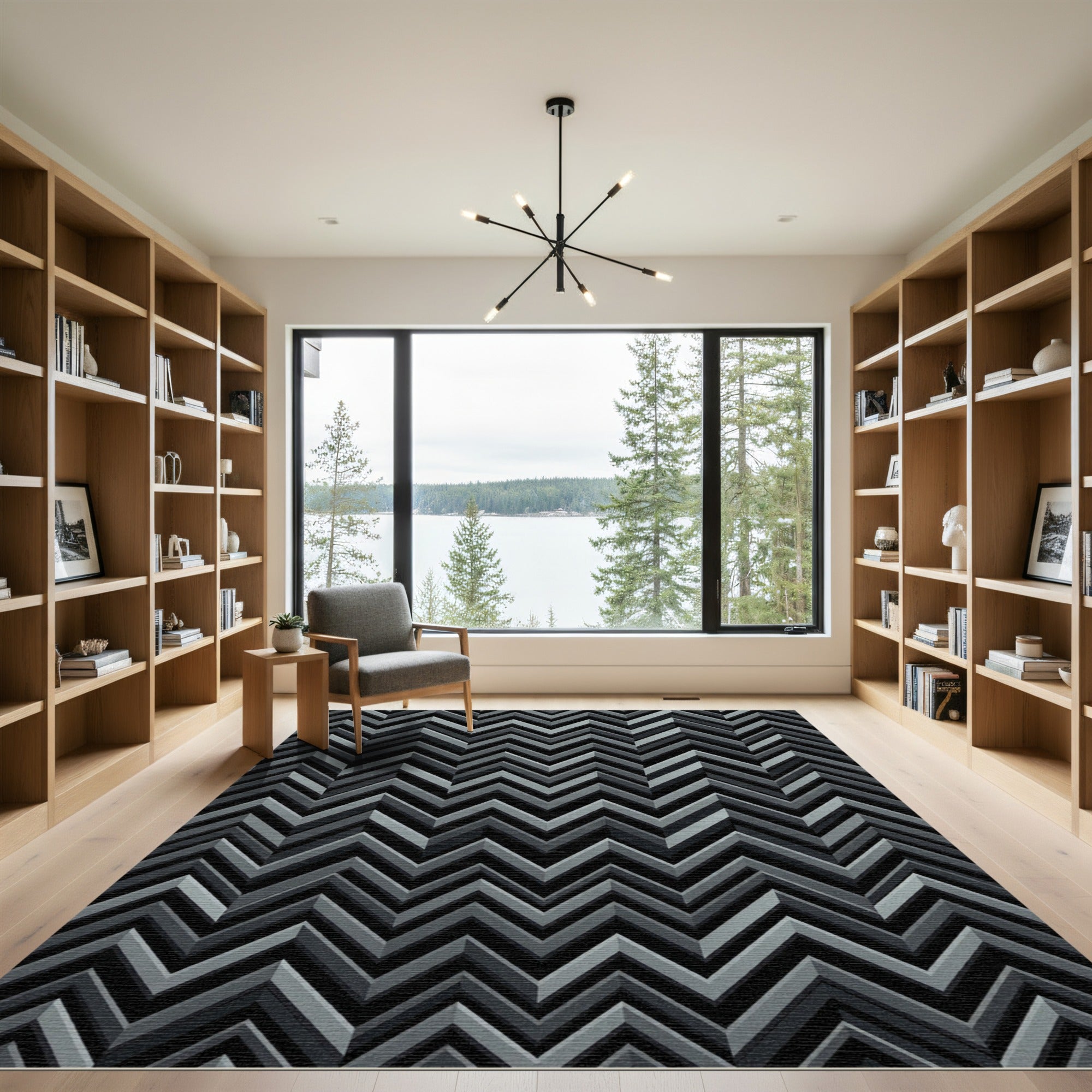Monochromatic Chevron Zigzag Abstract Rug