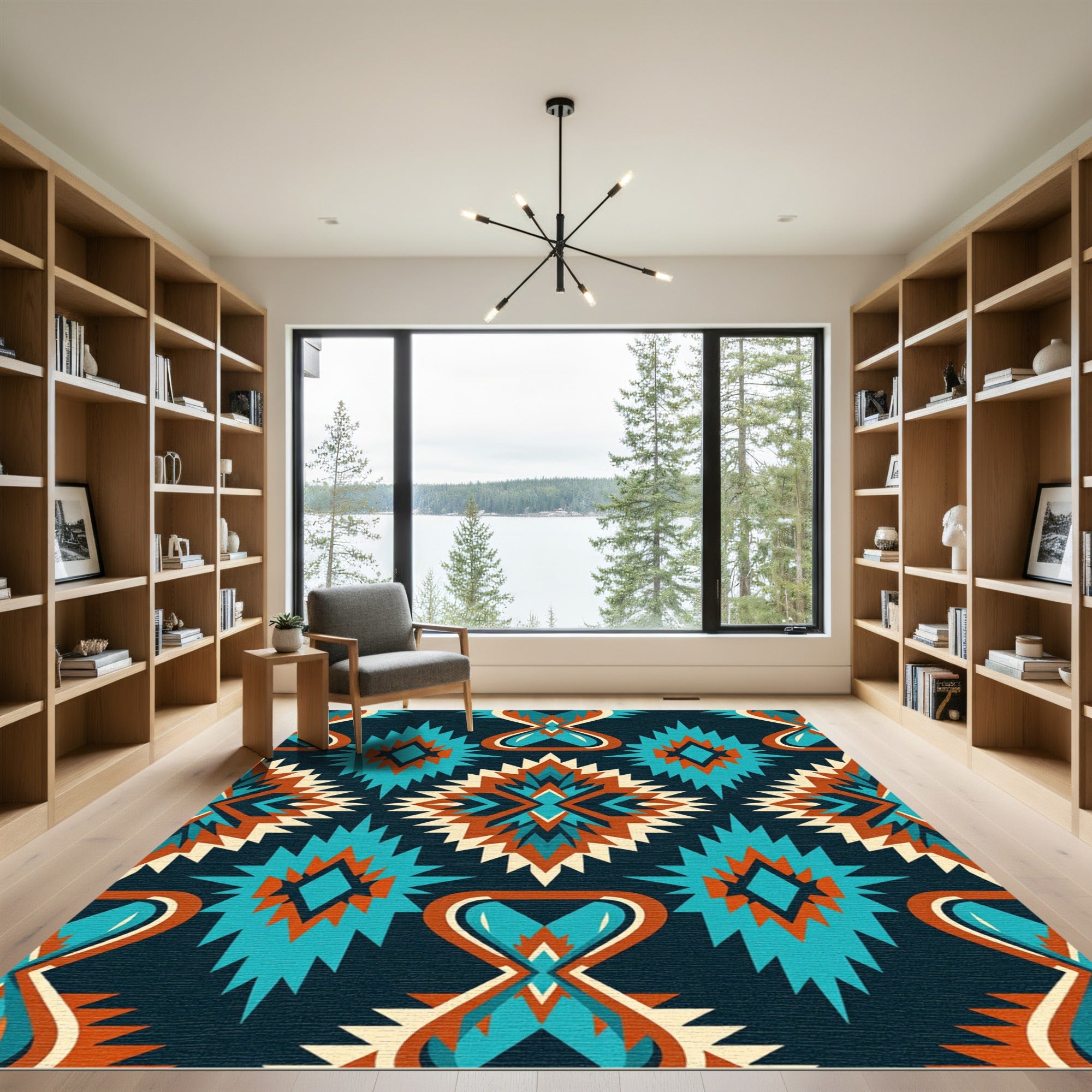 Navajo Inspired Teal Orange Diamond Rug