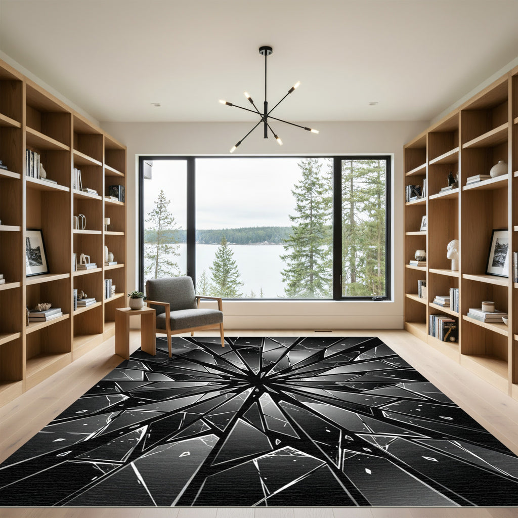 Monochrome Shattered Glass Geometric Area Rug