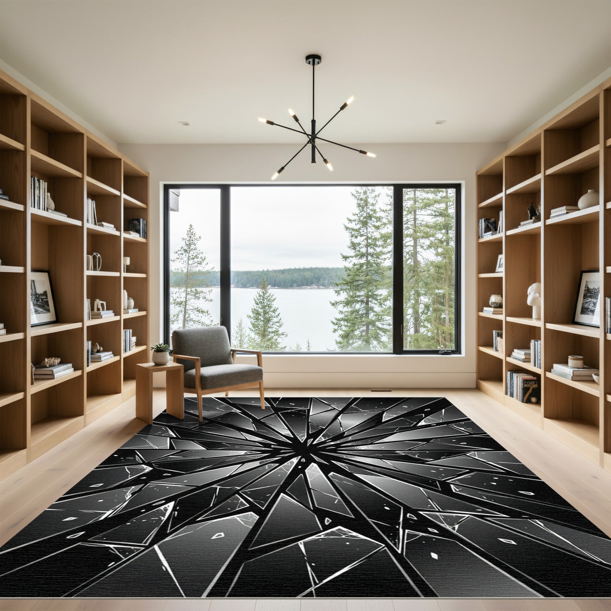 Monochrome Shattered Glass Geometric Area Rug