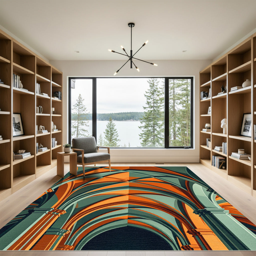 Gothic Vaulted Orange Teal Archway Rug
