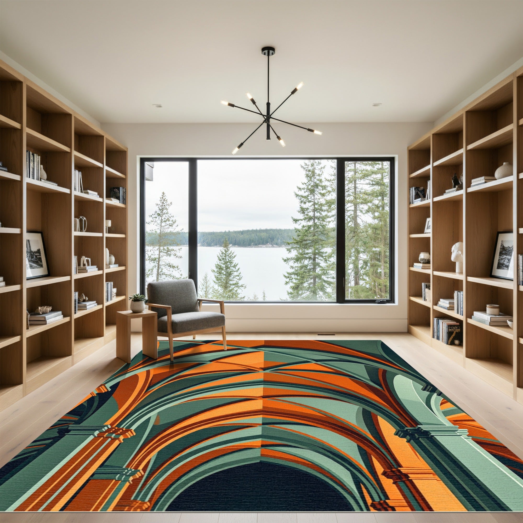 Gothic Vaulted Orange Teal Archway Rug