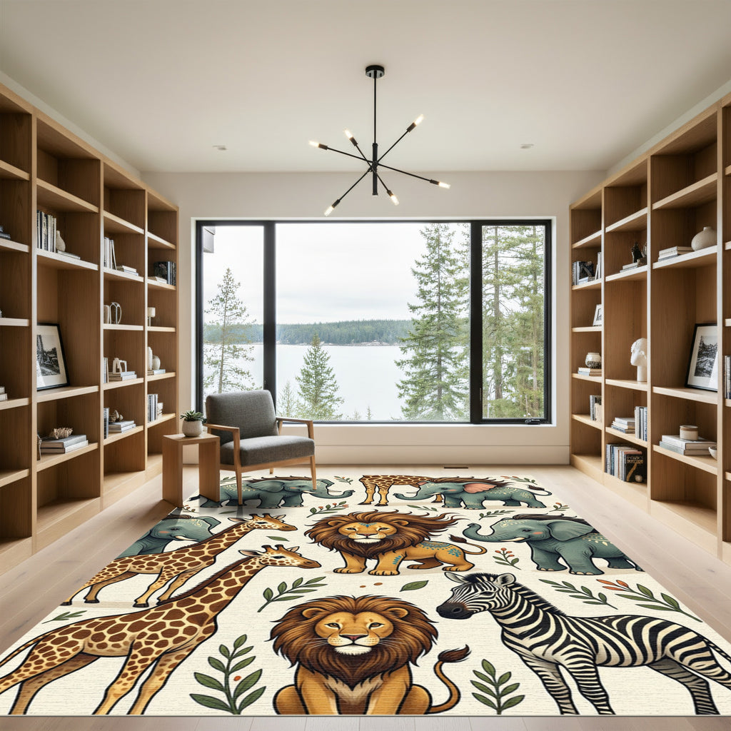 Whimsical Safari Animals in Boho Tones Rug