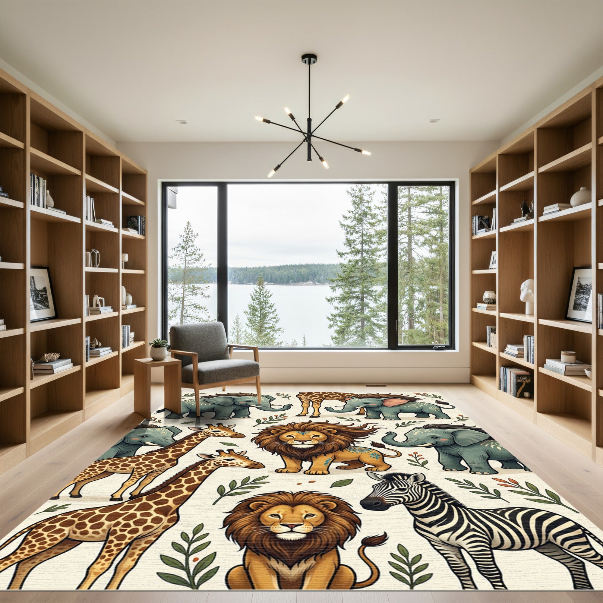 Whimsical Safari Animals in Boho Tones Rug