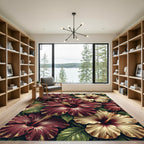 Rich Burgundy Ivory Hibiscus Garden Rug
