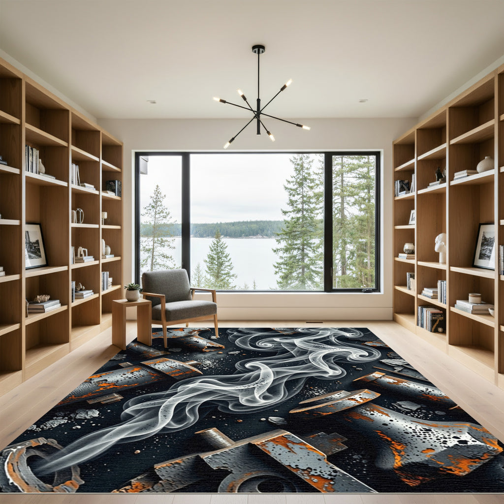 Smoky Industrial Steel Abstract Rust Art Rug