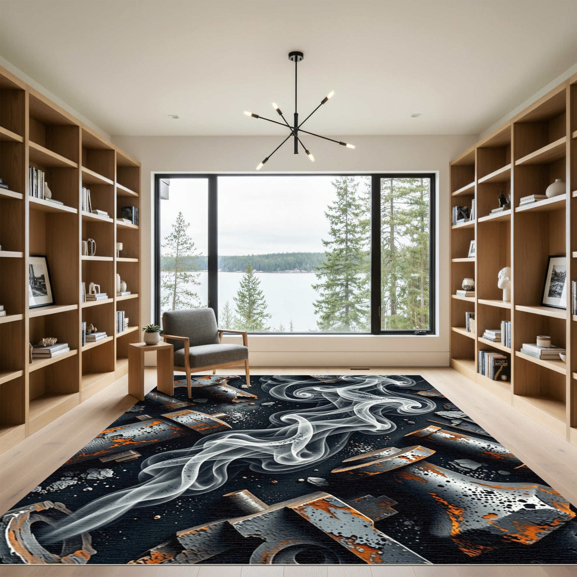Smoky Industrial Steel Abstract Rust Art Rug