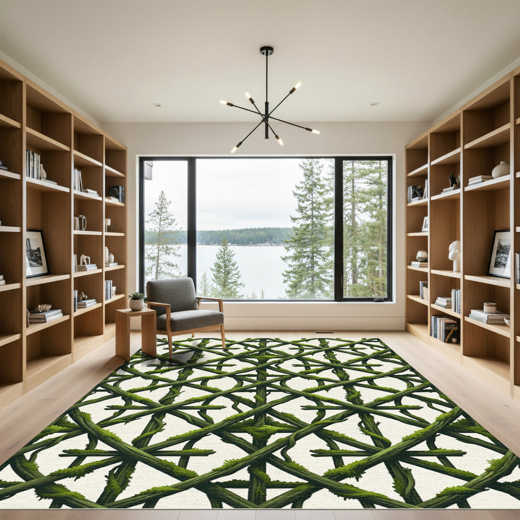 Mossy Botanical Lattice Vine Trellis Rug
