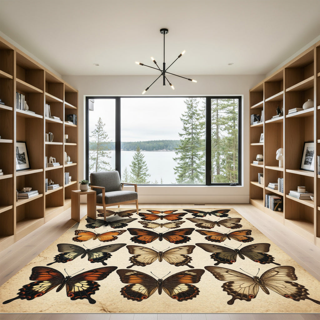 Vintage Amber Butterfly Botanical Illustration Rug