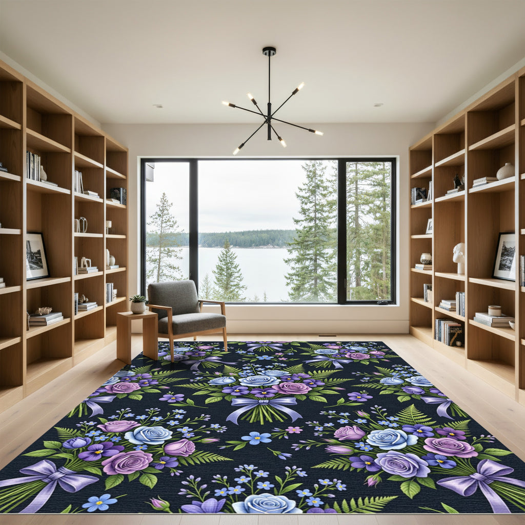 Lavender Blue Rose Bouquet Garden Rug