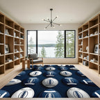 Navy Blue White American Football Grid Rug