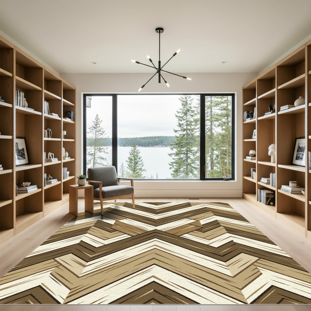 Geometric Chevron Wood Grain Neutral Area Rug