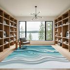 Abstract Teal Blue Ocean Wave Area Rug