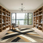 Abstract Neutral Brushstroke Crisscross Rug