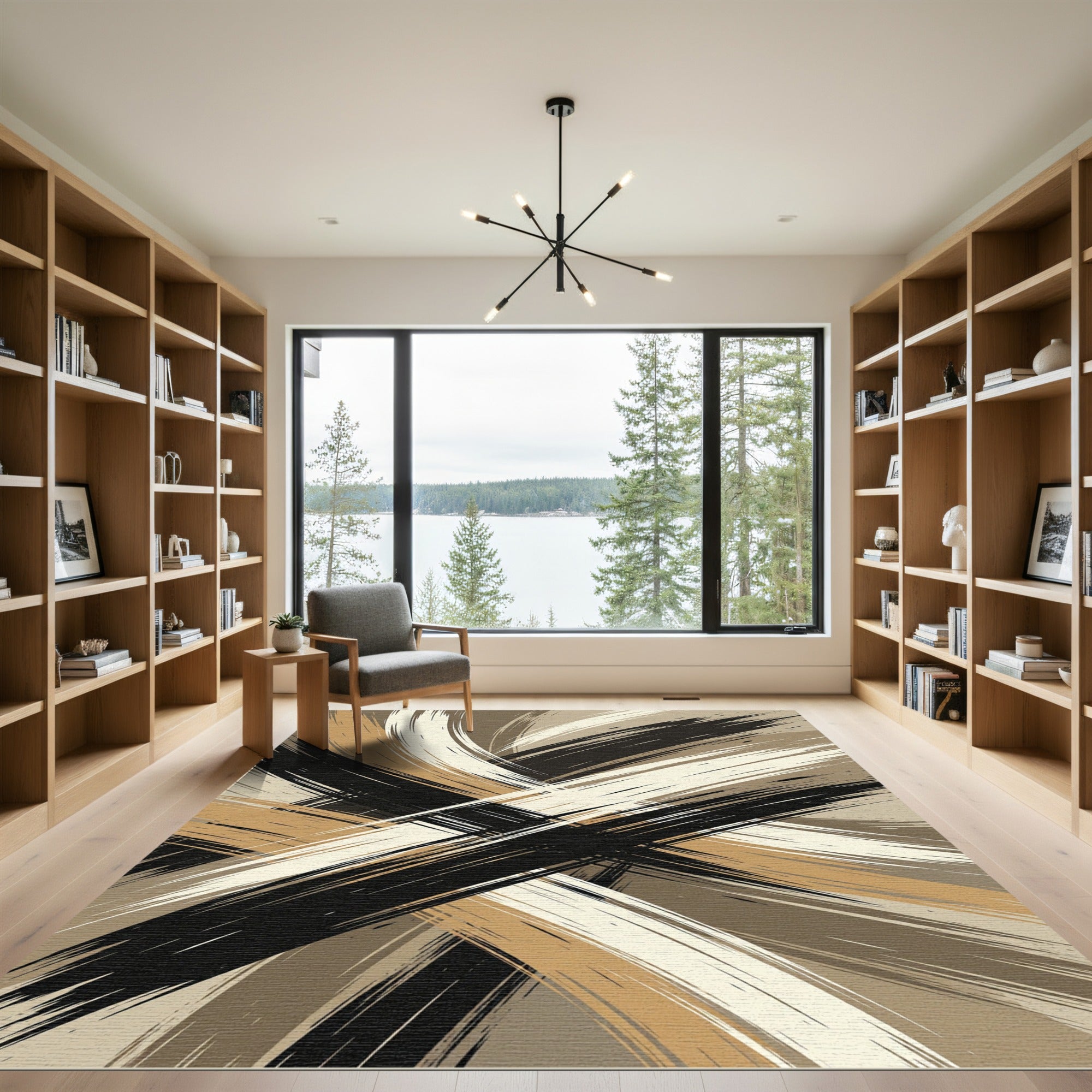 Abstract Neutral Brushstroke Crisscross Rug