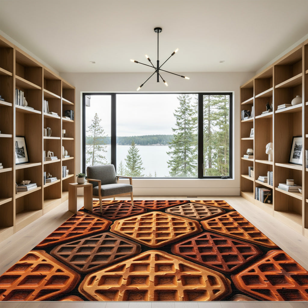 Toasted Golden Waffle Grid Texture Rug