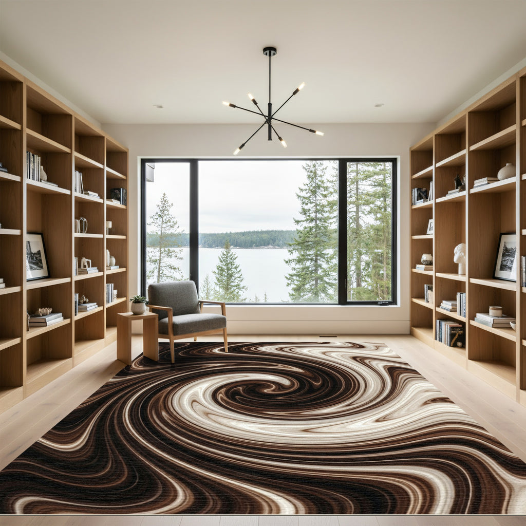 Rich Chocolate Swirl Abstract Rug