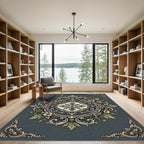 Vintage Gray Floral Baroque Medallion Rug