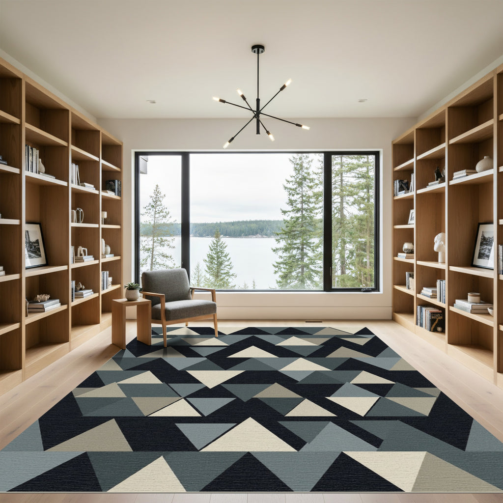 Modern Geometric Triangle Gray Monochrome Area Rug