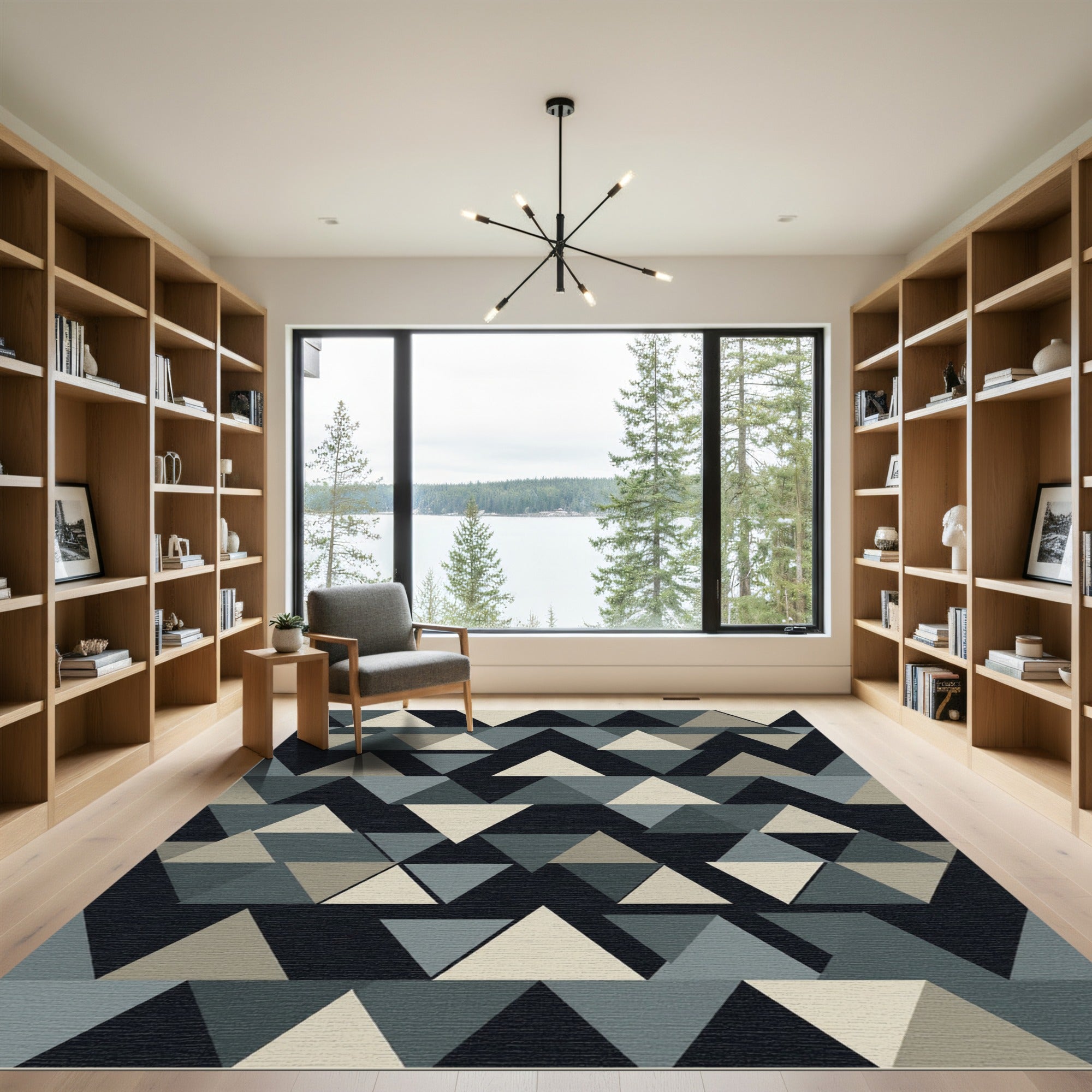 Modern Geometric Triangle Gray Monochrome Area Rug