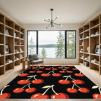 Vibrant Retro Cherry Black Wall Art Rug