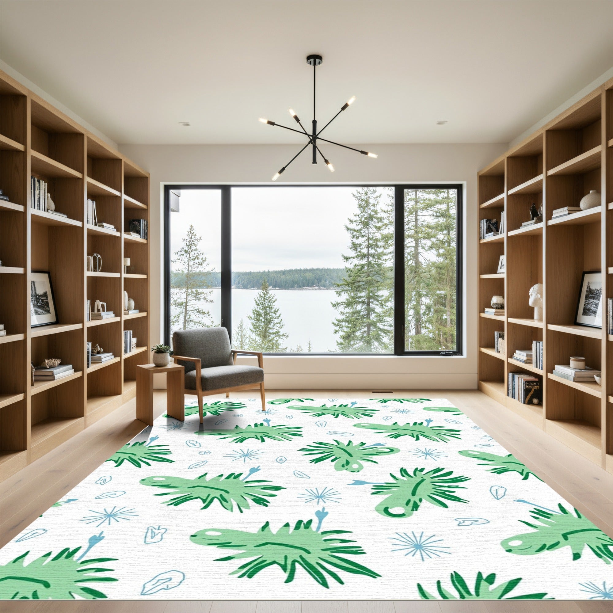 Green Spiky Creatures Whimsical Repeat Rug