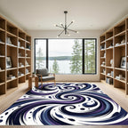 Abstract Swirling Violet and Navy Waves Rug